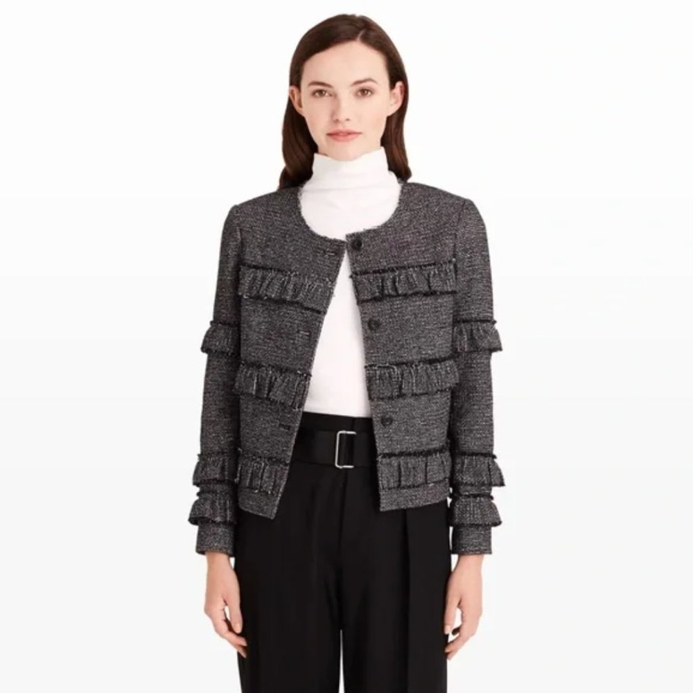 Club Monaco Carllye Ruffle Metallic Tweed Blazer Jacket